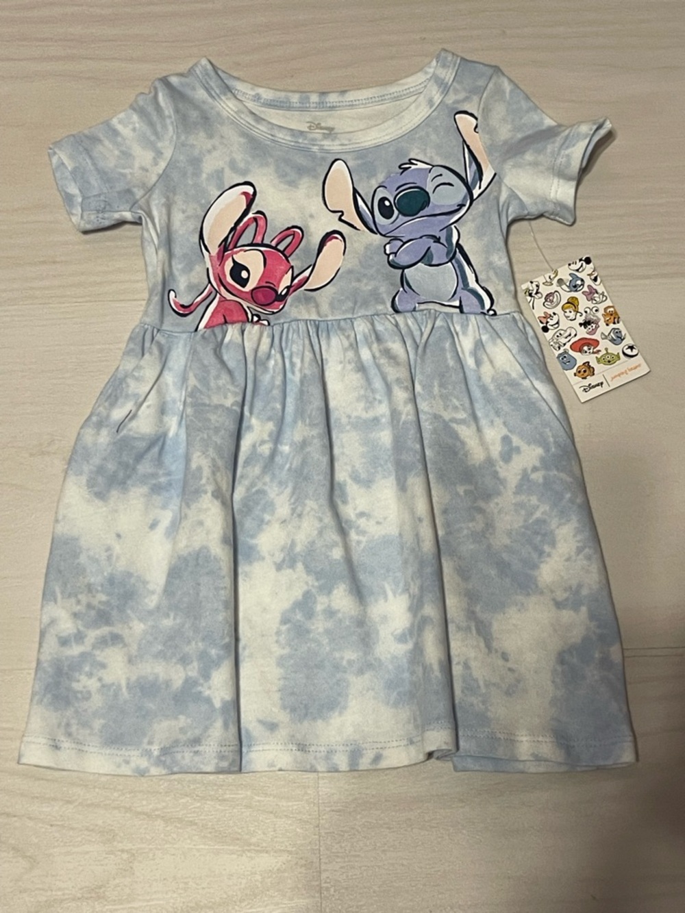 Disney Light Blue Tie-Dye Dress with Pink & Blue Stitch Characters
